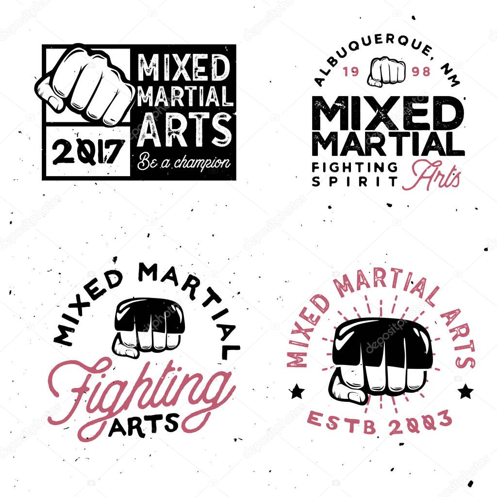 MMA logo templates in vintage style. Gym and fintess MMA.