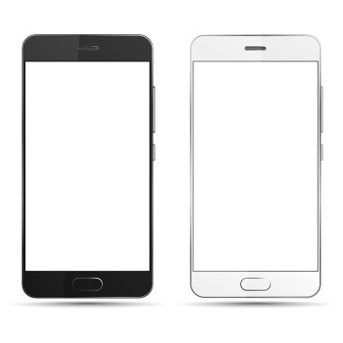 Siyah ve beyaz akıllı telefonlar ile boş ekran izole. 