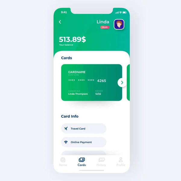 Banking app UI kit prototype. UI design of mobile finance application. — ストックベクタ