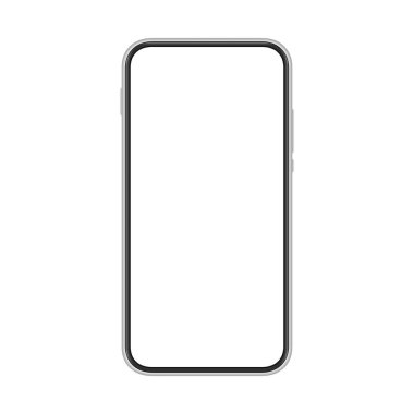 Beyaz ekranlı çerçevesiz akıllı telefon. Cep telefonunun maketi izole edildi