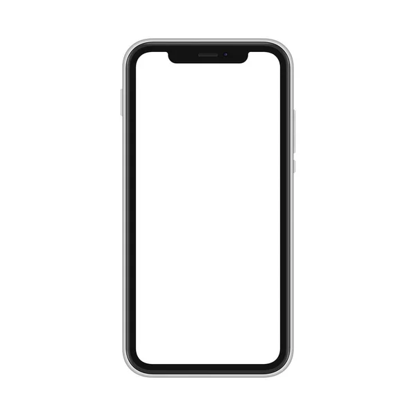 Rahmenlose Smartphone-Attrappe isoliert auf weißem Hintergrund. Zellform mit Augenbraue für Selfie-Kamera und Sensoren — Stockvektor