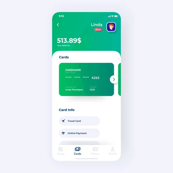 Banking app UI kit prototype. UI design of mobile finance application. — ストックベクタ