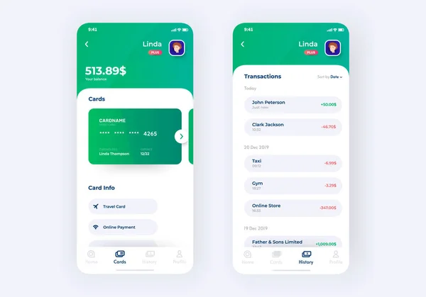 Bankappen Ui kit prototyp. Ui utformning av mobil finansiering ansökan. — Stock vektor