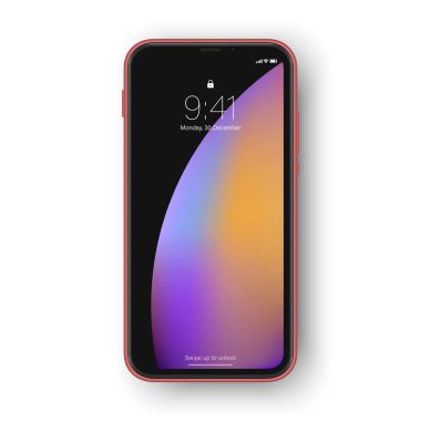 Çerçevesiz akıllı telefon, arayüz elemanları ile ekranı kilitle. Gerçekçi yüksek detaylı kırmızı çerçevesiz telefon