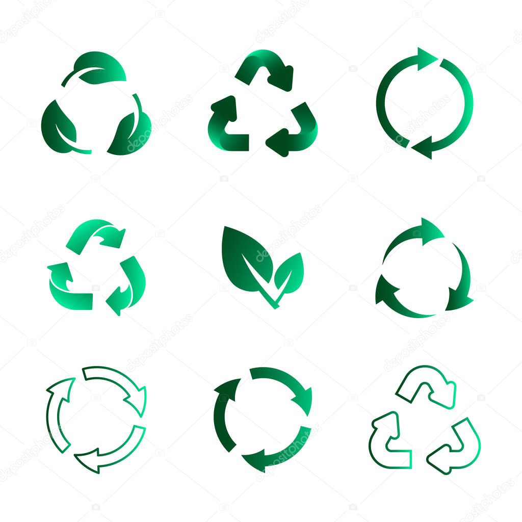 Set of recycling icons. Biodegradable, recyclable, compostable, reuse icons.