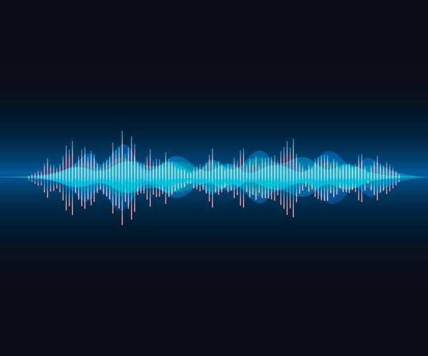 Long voice wave in colorful modern style. Bright voice visualisation on dark gradient background