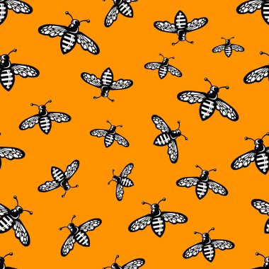 Arıların kusursuz desenleri tek renkli olarak çizilmiş. Turuncu arkaplan