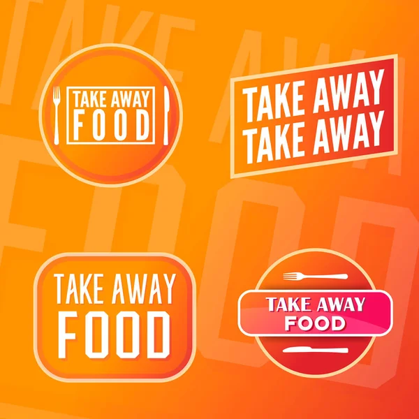 Take away food sticker. Vector sticker icon. Food delivery. Vintage vector set. Nutrition concept — Stock Vector
