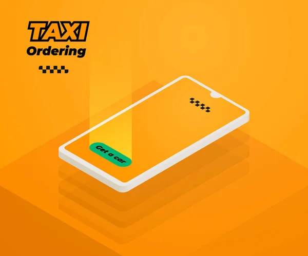 Taxi beställning illustration koncept med Få en bil knapp. Gula toner av illustration. — Stock vektor