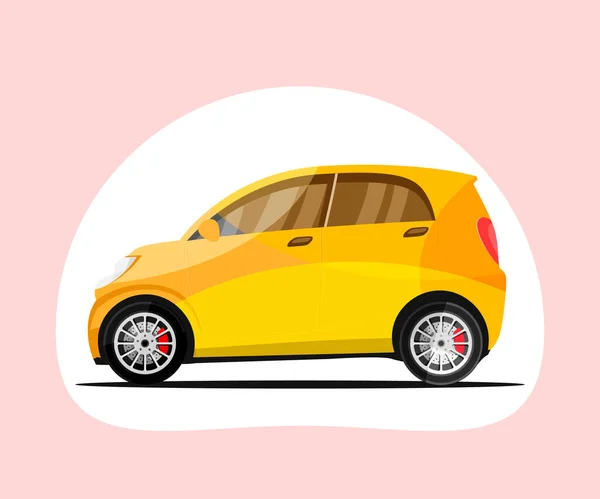 Isolerad liten gul bil isolerad på rosa bakgrund — Stock vektor