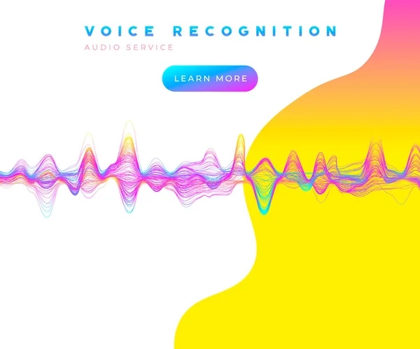 Röstigenkänning Ai konceptet sida med färgglada ljud röst våg — Stock vektor