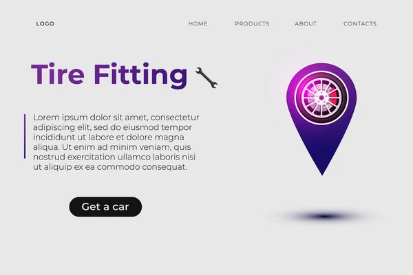 Tire fitting service design template with realistic wheel illusrtation and wranch. — 스톡 벡터