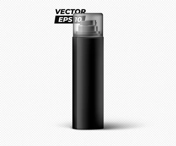 Bottiglia nera di schiuma da barba scura. Illustrazione realistica vettoriale isolata su sfondo bianco . — Vettoriale Stock