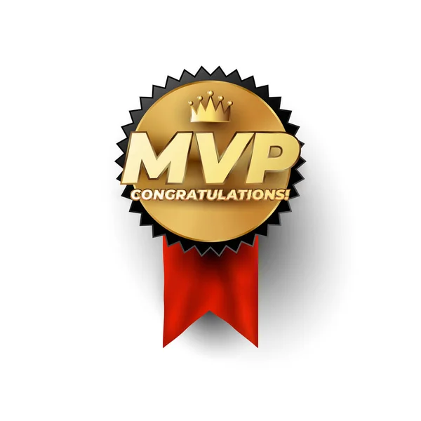 MVP conceito de crachá de ouro jogador mais valioso com coroa campeão acima do luxo ouro estilo MVP frase — Vetor de Stock