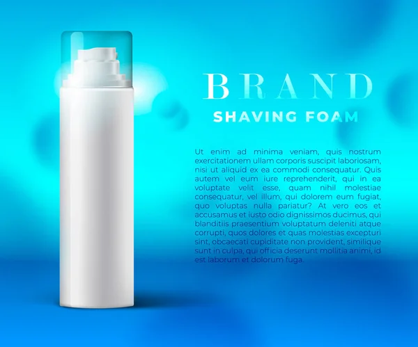 Pěnový nebo gelový banner na holení, koncept reklam s realistickou pěnovou lahví na holení a průhledným víčkem — Stockový vektor