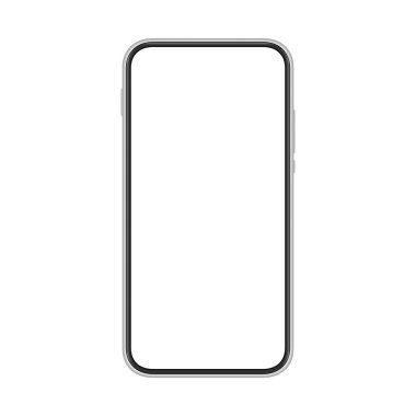 Beyaz ekranlı çerçevesiz akıllı telefon. Cep telefonunun maketi izole edildi