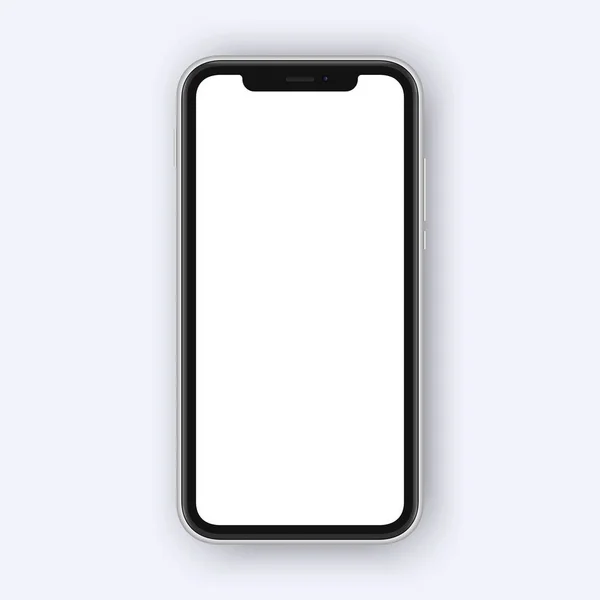 Frameless smartphone finto isolato su sfondo bianco. Forma cellulare con posto per fotocamera selfie e sensori — Vettoriale Stock