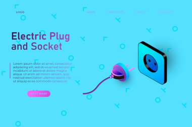 Elektrik prizi ve soket illüstrasyonu, elektronik mağazalar için web sayfası şablonu