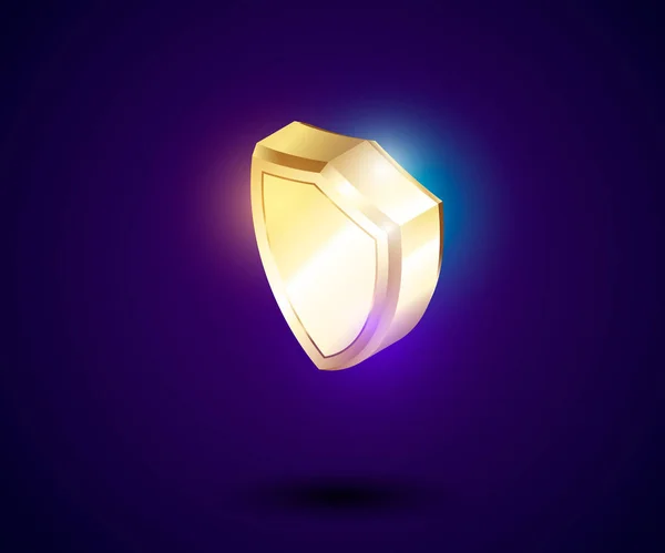 Escudo de proteção dourada isométrica, objeto shild guarda 3d com efeitos de brilho. Estilo moderno . — Vetor de Stock