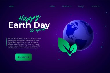 Mutlu Dünya Günü 22 Nisan web sayfası iniş şablonu. 3d genişlik ve eğim yaprağı.