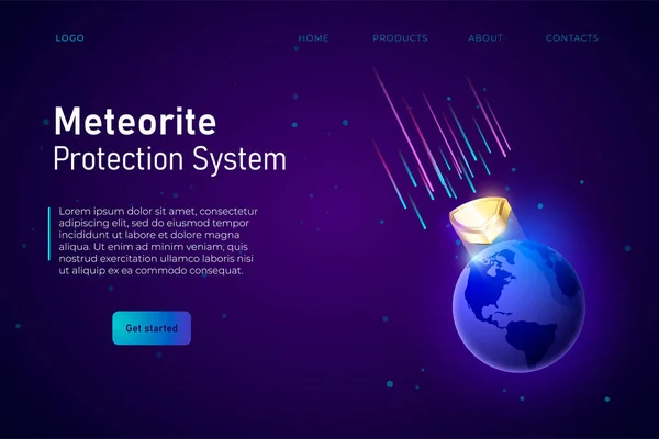 Bolygóvédelmi illusztráció, weboldal sablon fejléc. Védelem aszteroidák és meteoritok ellen. Vektor — Stock Vector