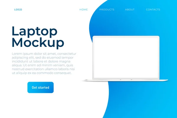 Laptop design mockup, modelo de landing page. laptop 3D realista limpo branco com tela em branco e design moderno da página web . —  Vetores de Stock