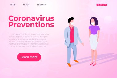 Coronavirus, kendini maskeler tarafından korunan iki kişilik bir illüstrasyonu önler.