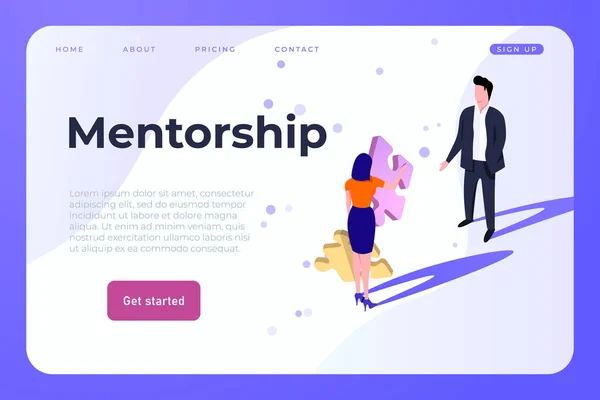 Mentorship Landing szablon strony internetowej z mentorem i jego uczniem — Wektor stockowy