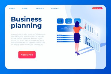 İş planlama sayfası konsepti, grafikleri ve istatistikleri izleyen ve benimseyen kadınların resimleriyle.