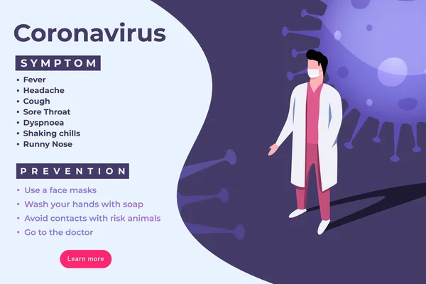 戴口罩的医生治疗头孢病毒症状及预防资讯图. — 图库矢量图片