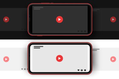 Kırmızı oynatma düğmeli boş video ekranlı sosyal medya atlıkarınca postası.