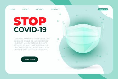 Kendin. Coronavirus Koruma sosyal afiş şablonu 3D gerçekçi koruyucu tıbbi yüz maskesi izole