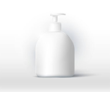 Coronavirus koruması için 3D el dezenfektanı. Pompalı 3D gerçekçi el dezenfektanı tüpü, beyaza izole edilmiş yüksek detaylı kozmetik kabı.