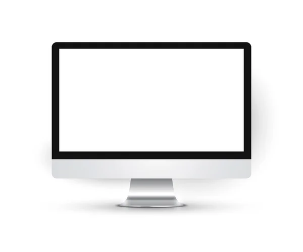 Monitor de vector 3d realista aislado, computadora de escritorio maqueta realista con pantalla en blanco para su diseño . — Archivo Imágenes Vectoriales