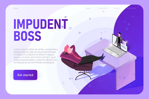 Impudente conceito de ilustração chefe, modelo de landing page. Chefe com pernas na mesa —  Vetores de Stock