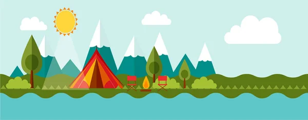 Banner de acampamento de aventura — Vetor de Stock