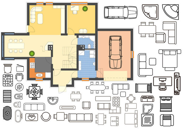 Architecture plan with furniture in top view