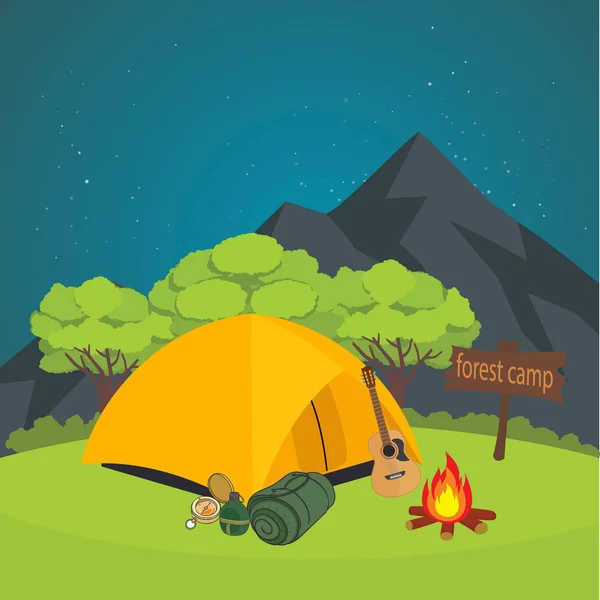 Ilustracja camping Las noc — Wektor stockowy