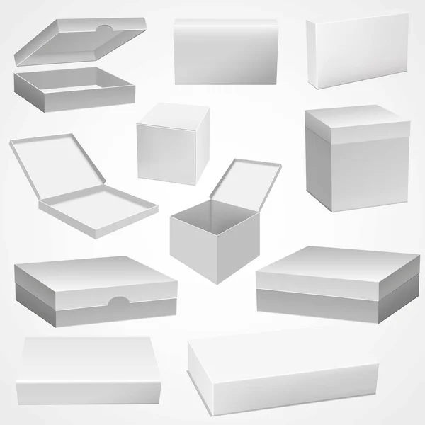 Ensemble de boîtes blanches pour la maquette de livraison — Image vectorielle