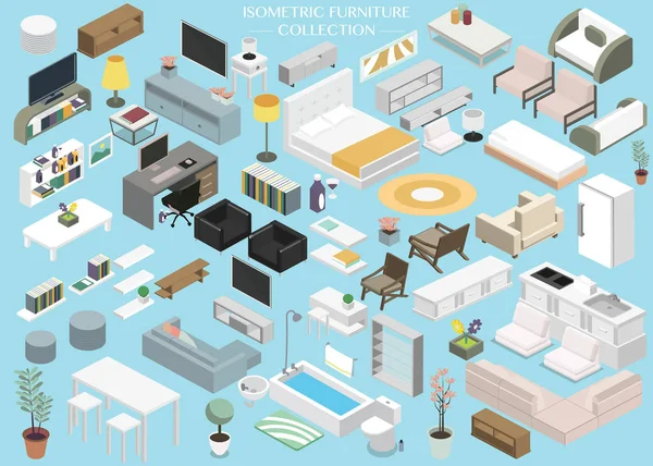 Isometrische meubilair plattegrond collectie set — Stockvector