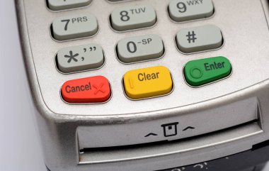 Closeup görünümü kredi banka kartı okuyucu makine