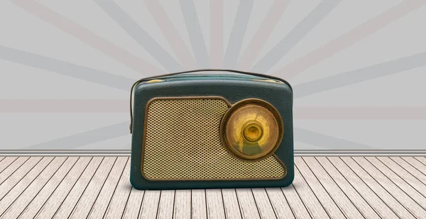 Zabytkowe stare radio retro na drewnianym tle z przestrzenią do kopiowania — Zdjęcie stockowe