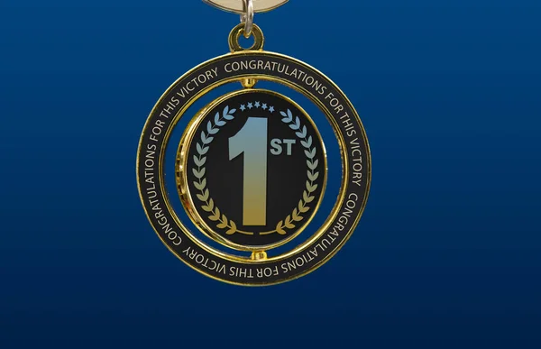 Text of 1st position Winner badge on blue background with copy space — Stock Photo, Image