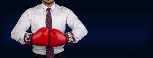 Professional ready for any challange in conceptual banner with boxing gloves — Stock Photo, Image