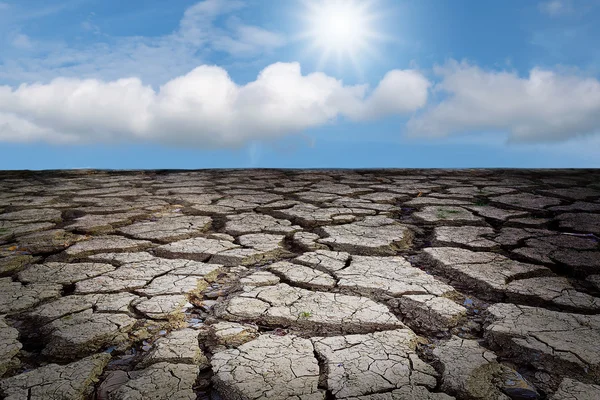 Cracked earth with the sunlight and a blue sky — Stock Photo, Image