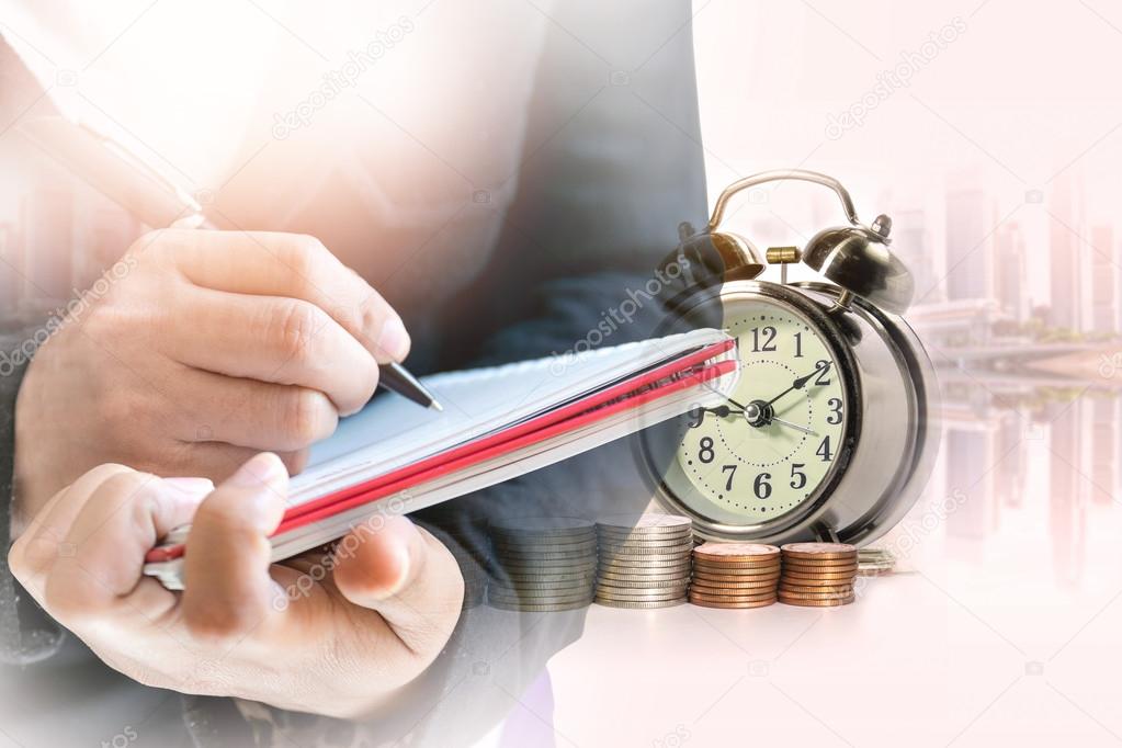 Double exposure of businesswoman