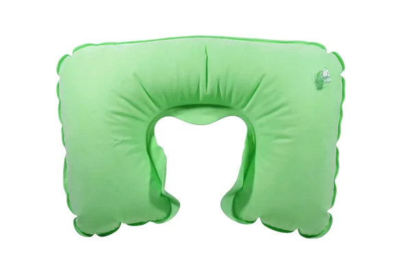 Travesseiro inflável verde do pescoço — Fotografia de Stock