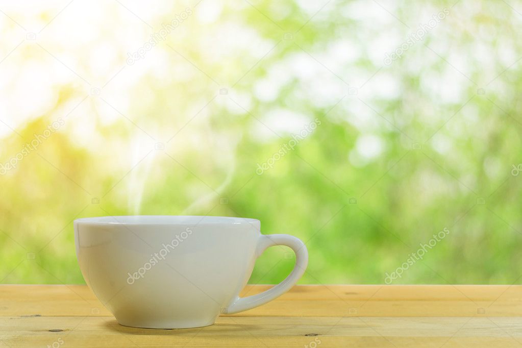 coffee mug on a wooden floor 