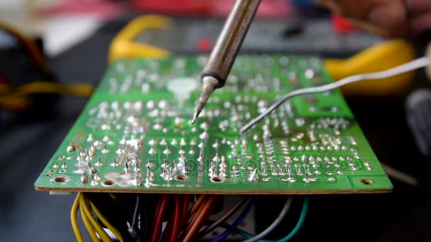 Soldering on electronic boards. — Stock Video