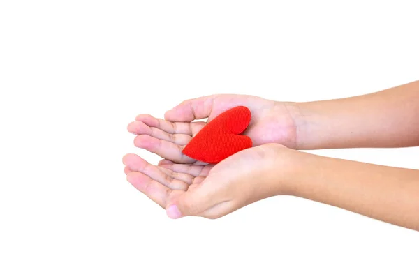 Mani che tengono il cuore rosso — Foto Stock